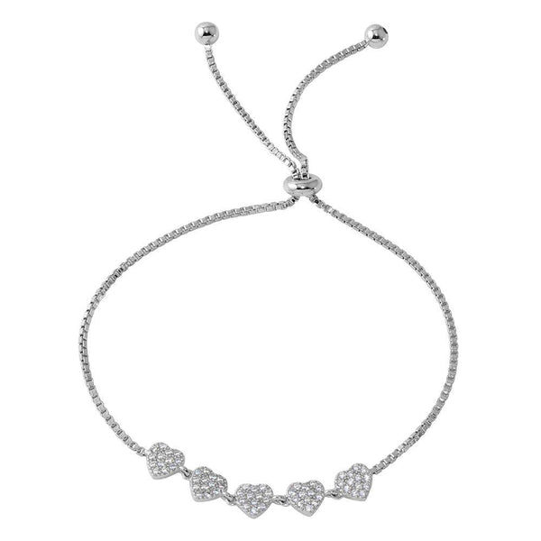 Silver 925 Rhodium Plated 5 Heart with CZ Lariat Bracelet - BGB00295 | Silver Palace Inc.