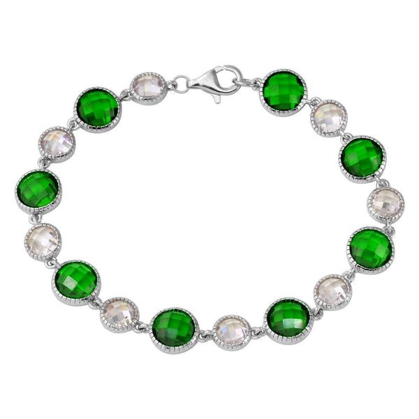 Silver 925 Rhodium Plated 9mm Alternating Round Green and Clear CZ Tennis Bracelet - BGB00302GRN | Silver Palace Inc.