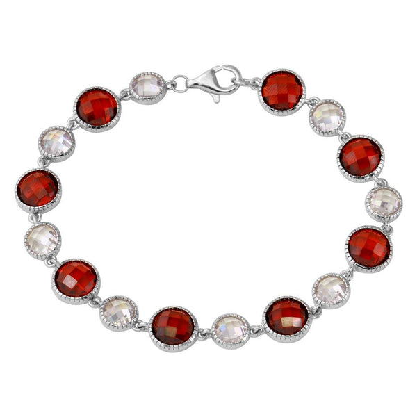 Silver 925 Rhodium Plated 9mm Alternating Round Red and Clear CZ Tennis Bracelet - BGB00302RED | Silver Palace Inc.