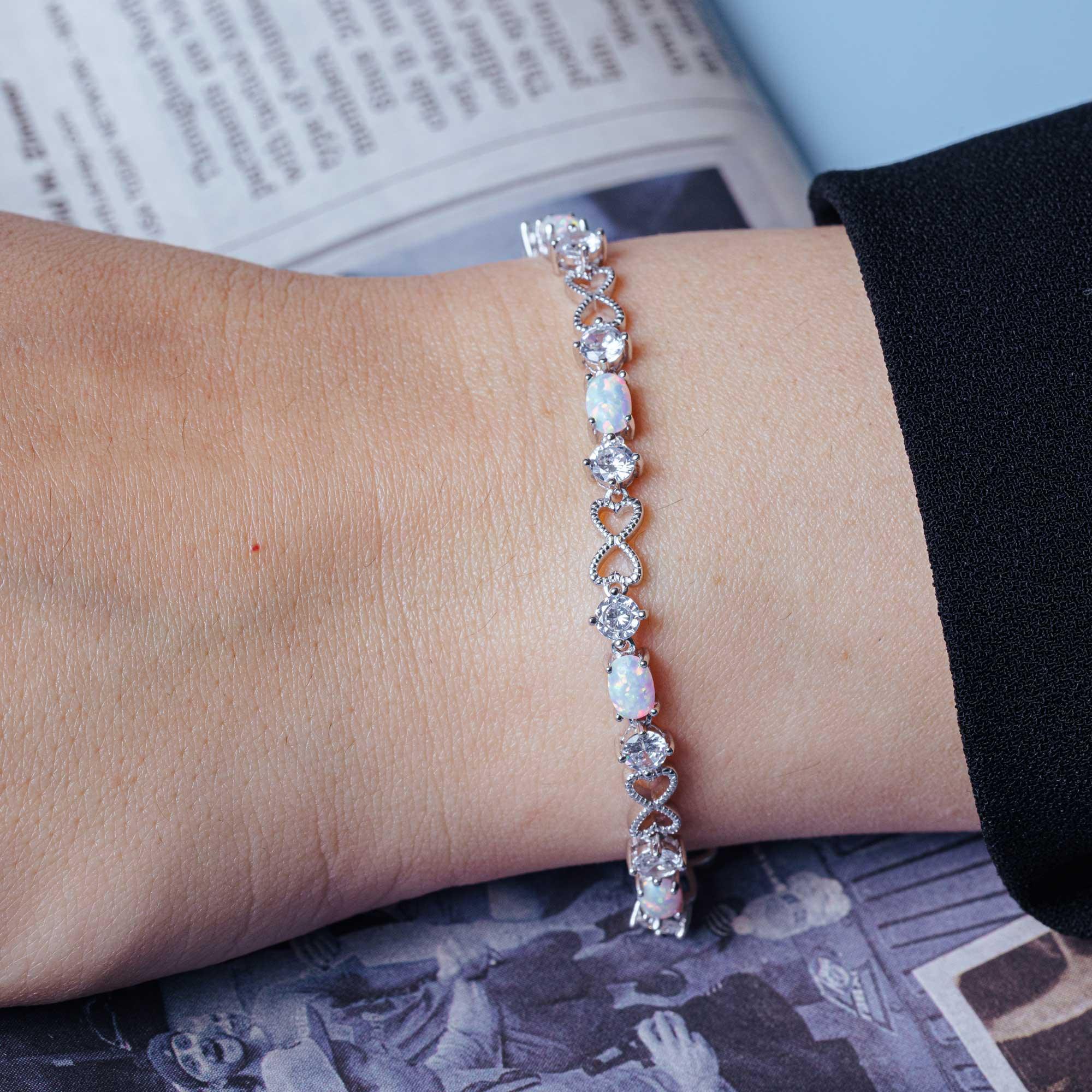 Corazones infinitos de plata de ley 925 rodiada con circonitas y ópalos - BGB00310