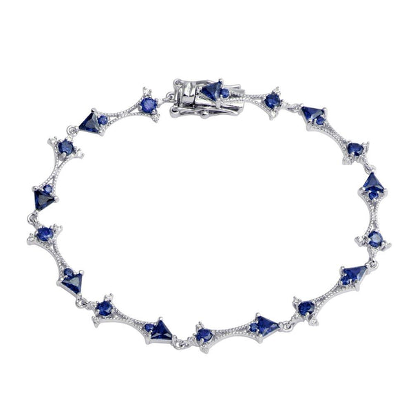 Silver 925 Rhodium Plated Blue CZ Tennis Link Bracelet - BGB00314BLU | Silver Palace Inc.