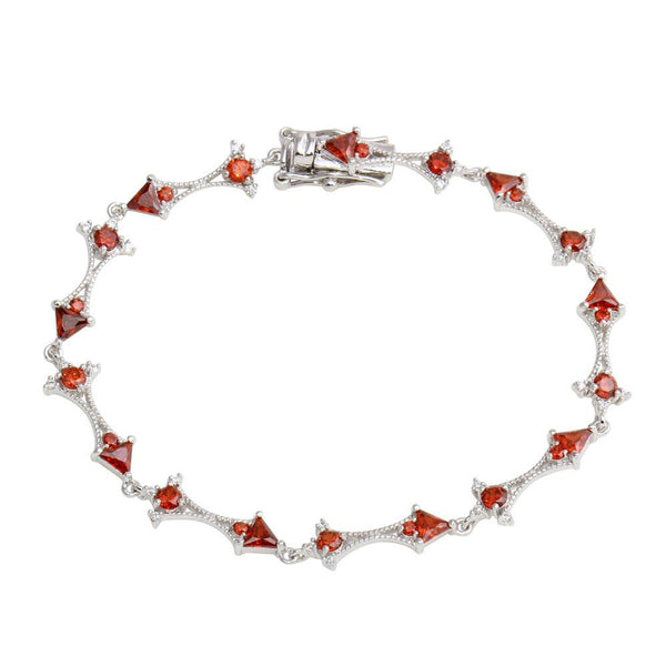 Silver 925 Rhodium Plated Red CZ Tennis Link Bracelet - BGB00314RED | Silver Palace Inc.