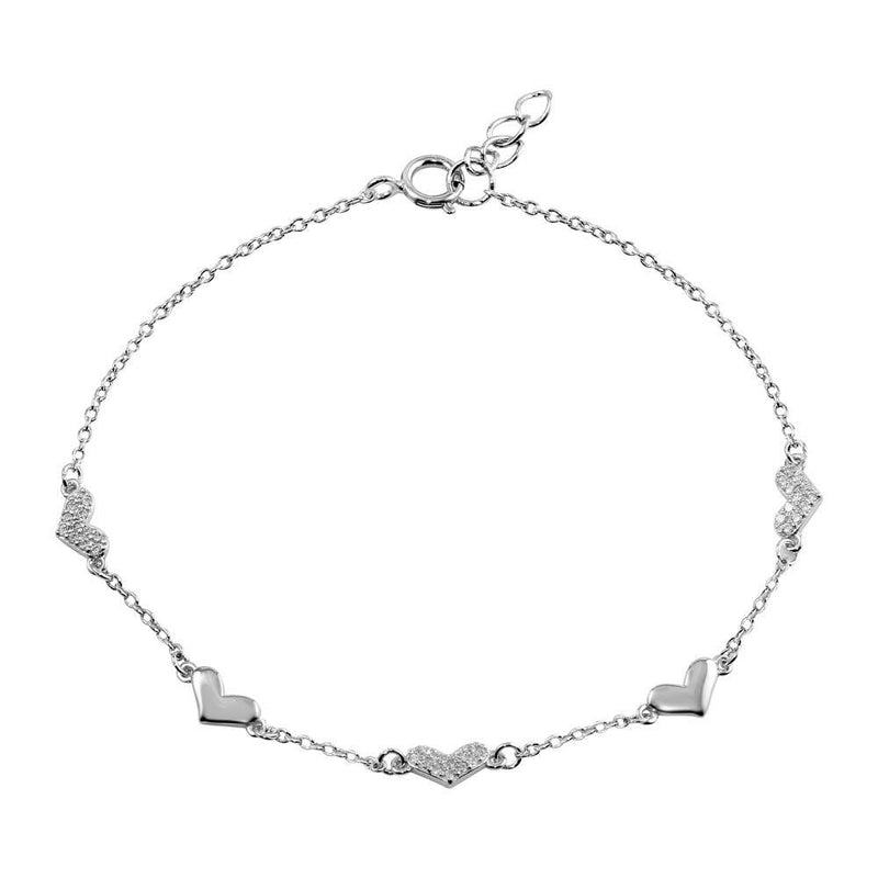 Silver 925 Rhodium Plated CZ Hearts Chain Bracelet - BGB00317 | Silver Palace Inc.