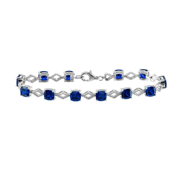 Silver 925 Rhodium Plated Blue CZ Link Bracelet - BGB00331BLU | Silver Palace Inc.