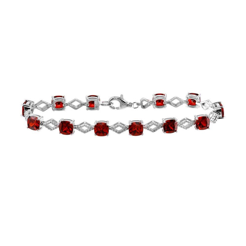 Silver 925 Rhodium Plated Red CZ Link Bracelet - BGB00331RED | Silver Palace Inc.