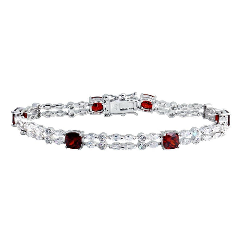 Silver 925 Rhodium Plated 2 Row Clear and Red CZ Tennis Bracelet - BGB00332RED | Silver Palace Inc.