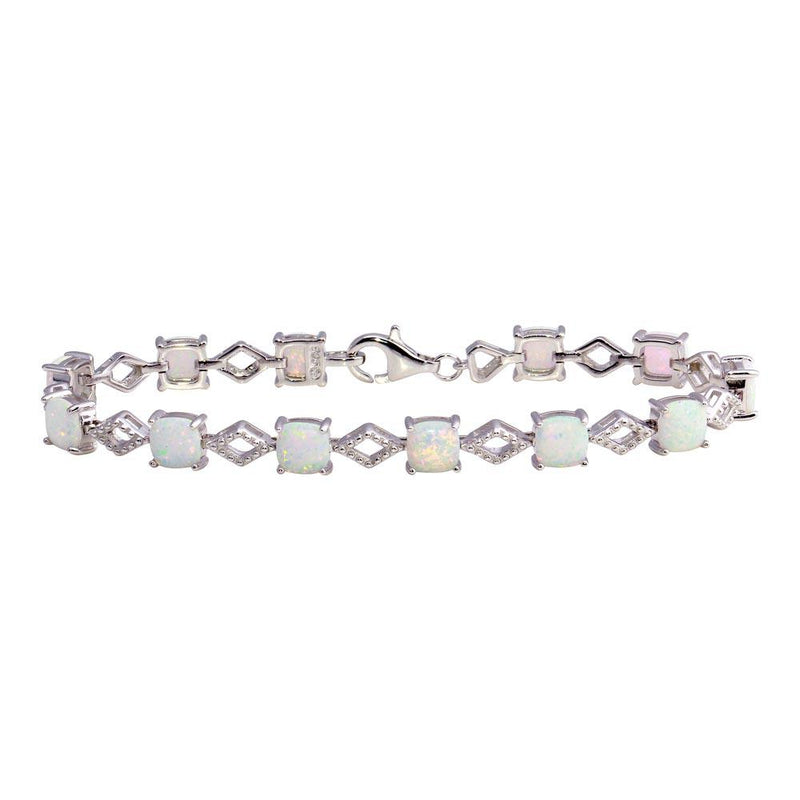 Silver 925 Rhodium Plated Opal Tennis Bracelet - BGB00333 | Silver Palace Inc.