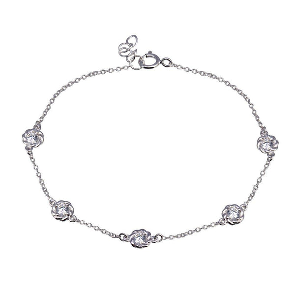 Rhodium Plated 925 Sterling Silver Rope Disc CZ Chain Bracelet - BGB00342 | Silver Palace Inc.