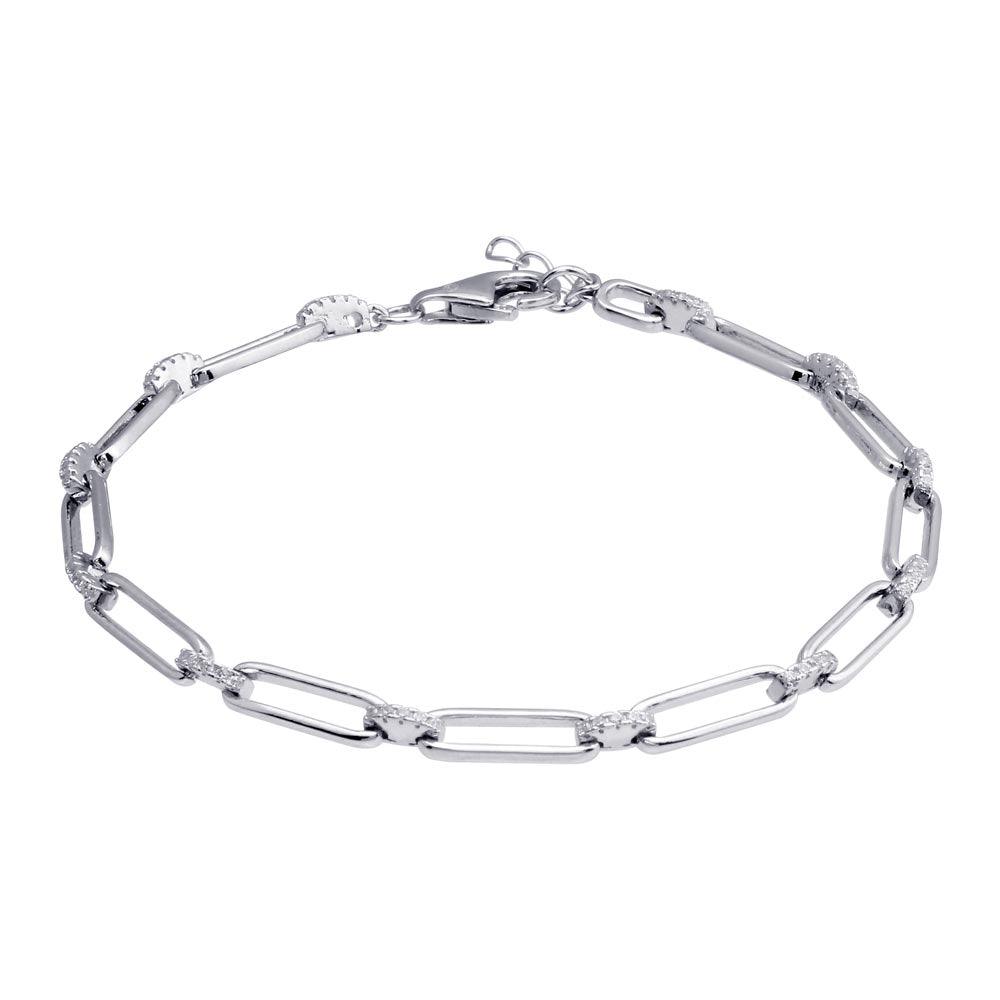 Silver 925 CZ Rectangle Link Bracelet - BGB00348 | Silver Palace Inc.