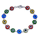 Rhodium Plated 925 Sterling Silver Evil Eye Link Bracelet  - BGB00354 | Silver Palace Inc.