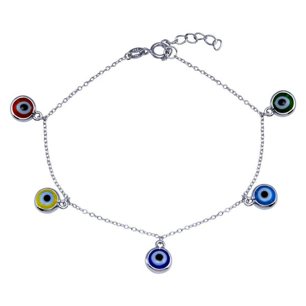 Silver 925 CZ Multicolored Dangling Evil Eye Bracelet  - BGB00355 | Silver Palace Inc.