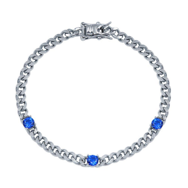 Silver 925 Blue CZ Curb Link Bracelet - BGB00357BLU | Silver Palace Inc.