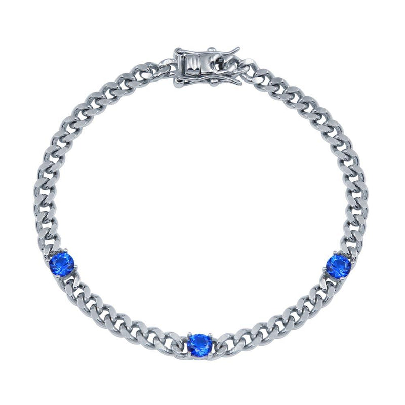 Silver 925 Blue CZ Curb Link Bracelet - BGB00357BLU | Silver Palace Inc.