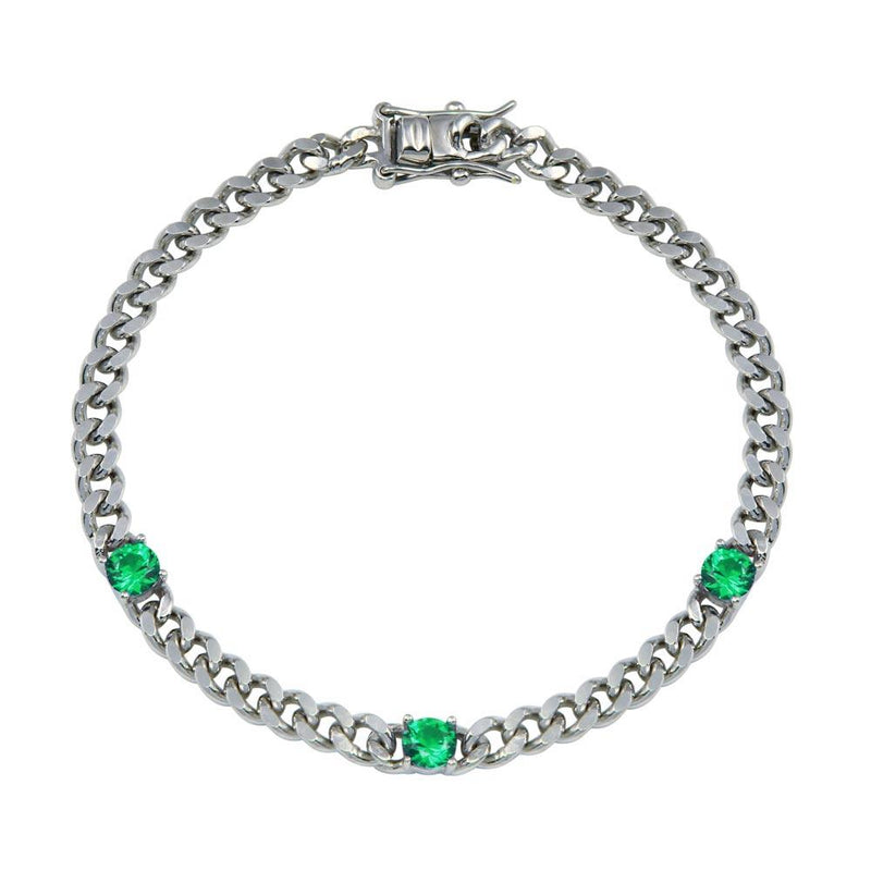 Silver 925 Green CZ Curb Link Bracelet - BGB00357GRN | Silver Palace Inc.
