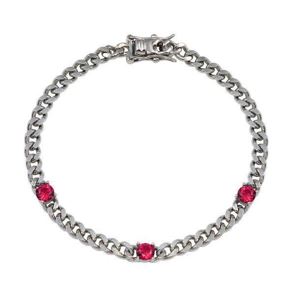 Silver 925 Red CZ Curb Link Bracelet - BGB00357RED | Silver Palace Inc.