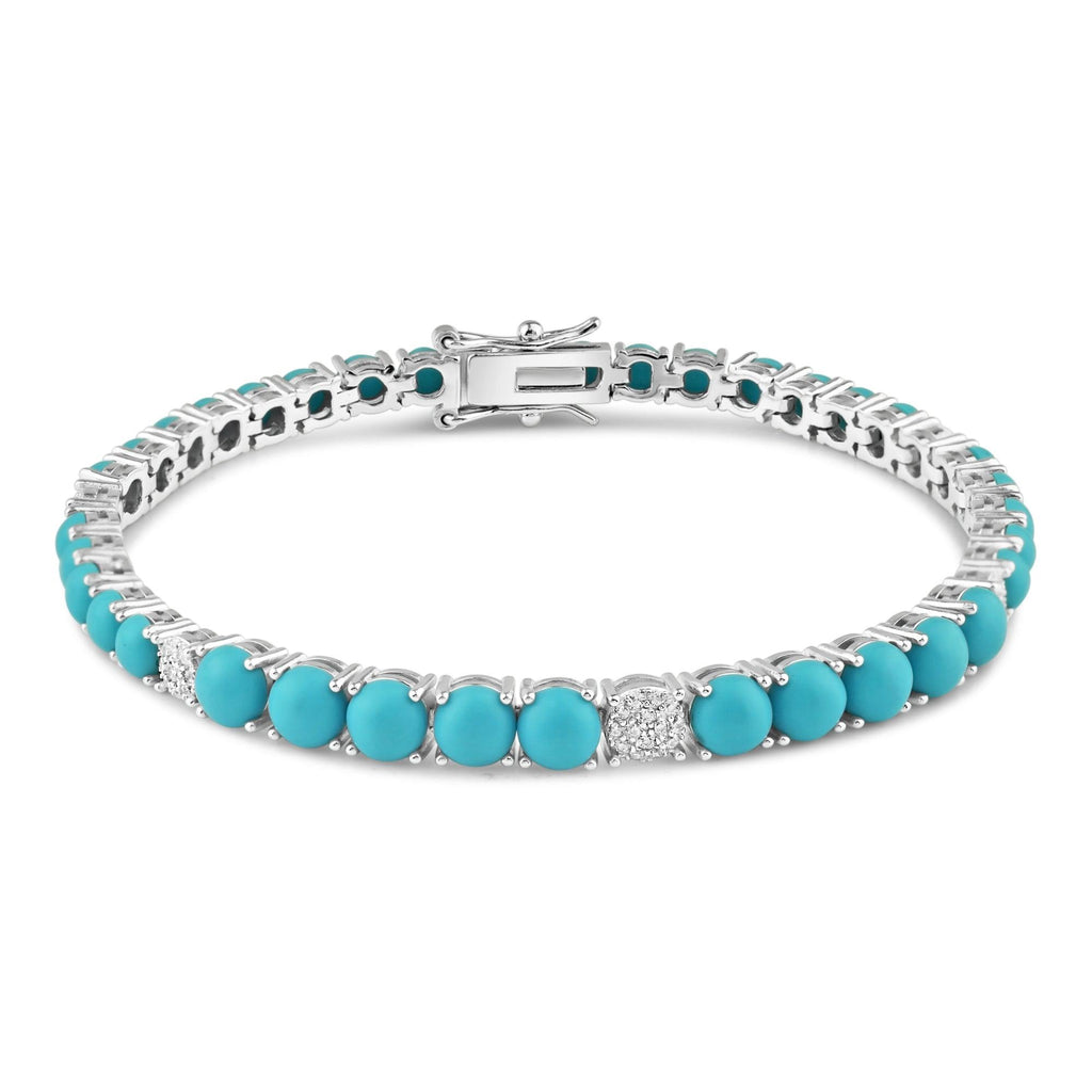 Rhodium Plated 925 Sterling Silver Turquoise and Clear CZ 5mm