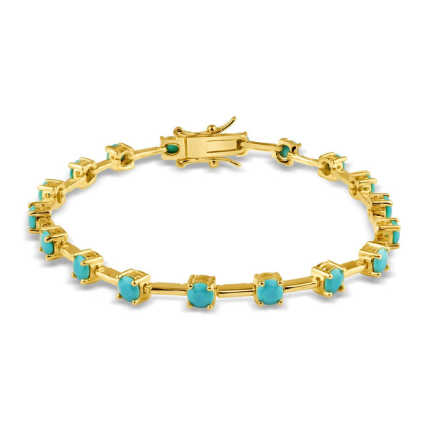 Silver 925 Gold Plated Turquoise CZ 4mm Tennis Bracelet - BGB00385 | Silver Palace Inc.