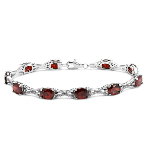 Silver 925 Rhodium Plated Red Oval CZ Tennis Bracelet - BGB00290RED | Silver Palace Inc.