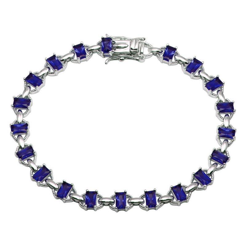 Silver 925 Rhodium Plated 6.1mm Link Blue CZ Tennis Bracelet - BGB00319BLU | Silver Palace Inc.