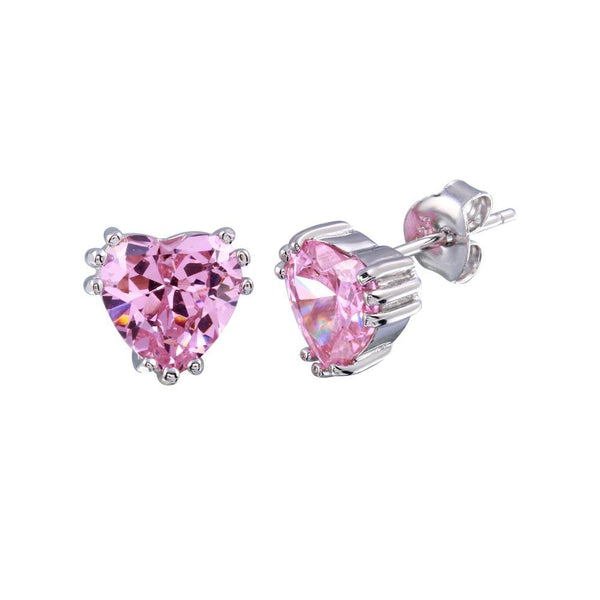 Silver 925 Rhodium Plated Pink CZ Stud Earring - BGE00012 | Silver Palace Inc.