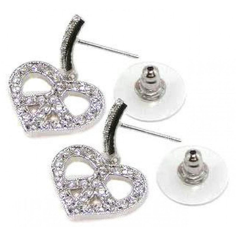 Closeout-Silver 925 Rhodium Plated Clear CZ Open Peace Heart Dangling Stud Earring - BGE00024 | Silver Palace Inc.