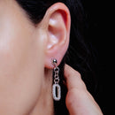 Silver 925 Rhodium Plated Open Rectangle Clear CZ Dangling Wire Earrings - BGE00053