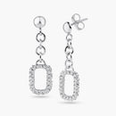 Silver 925 Rhodium Plated Open Rectangle Clear CZ Dangling Wire Earrings - BGE00053 | Silver Palace Inc.