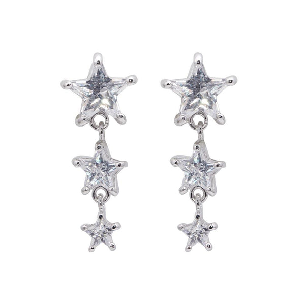 Silver 925 Rhodium Plated Graduated Multiple Stars CZ Dangling Stud Earrings - BGE00070 | Silver Palace Inc.