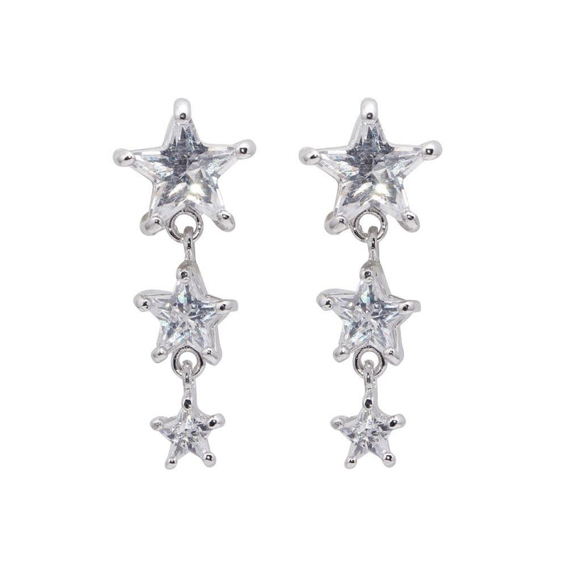 Silver 925 Rhodium Plated Graduated Multiple Stars CZ Dangling Stud Earrings - BGE00070 | Silver Palace Inc.