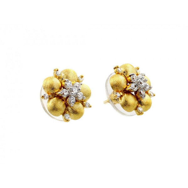 Silver 925 Gold Plated Flower Center Clear CZ Stud Earrings - BGE00116 | Silver Palace Inc.