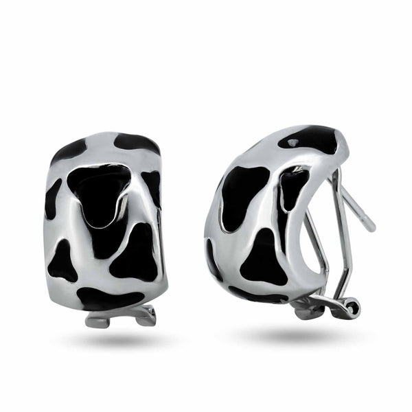 Closeout-Silver 925 Rhodium Plated Cow Print Hoop Earrings - BGE00126 | Silver Palace Inc.