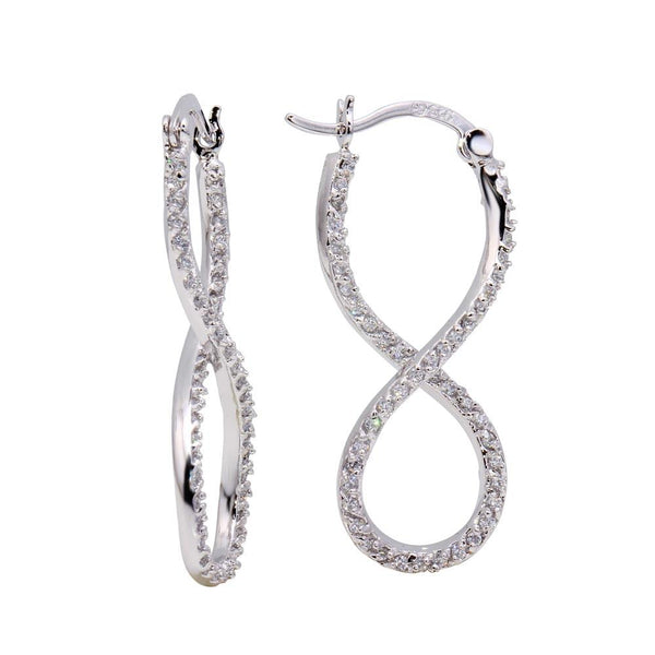 Silver 925 Rhodium Plated Number Eight Infinity CZ Hoop Earrings - BGE00210 | Silver Palace Inc.
