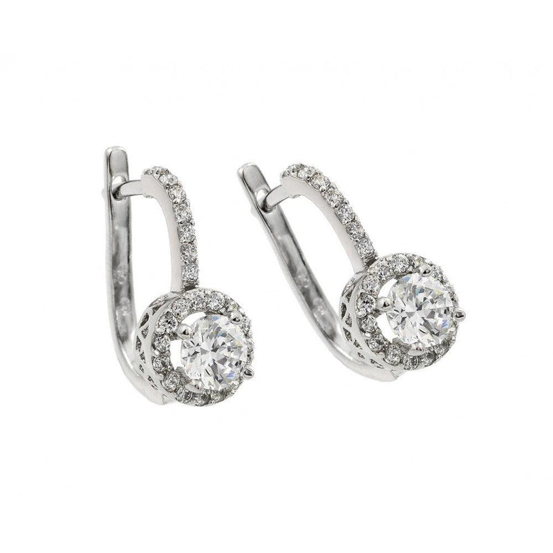 Silver 925 Rhodium Plated Round Center CZ Leverback Earrings - BGE00245 | Silver Palace Inc.