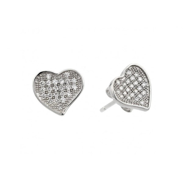 Silver 925 Rhodium Plated Heart CZ Inlay Stud Earrings - BGE00266 | Silver Palace Inc.