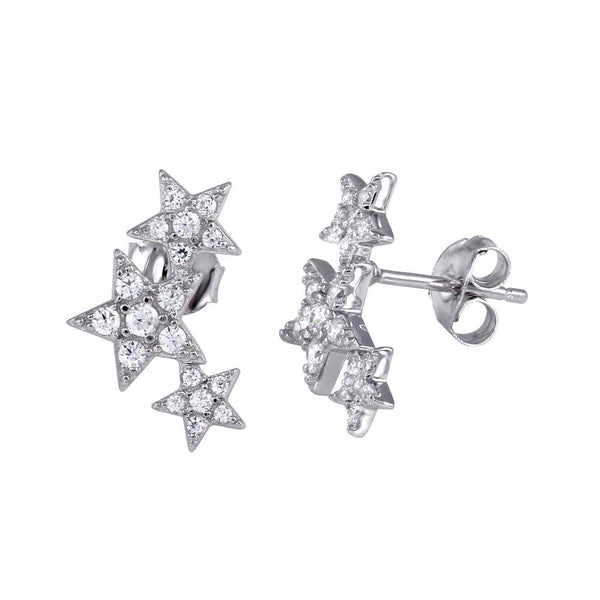 Silver 925 Three Star Stud Earrings - BGE00573 | Silver Palace Inc.