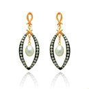 Silver 925 Black and Rose Gold Plated Open Marquise Clear CZ Dangling Fresh Water Pearl Stud Earrings - BGE00289 | Silver Palace Inc.