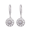 Silver 925 Rhodium Plated Flower CZ Dangling Hook Earrings - BGE00324 | Silver Palace Inc.