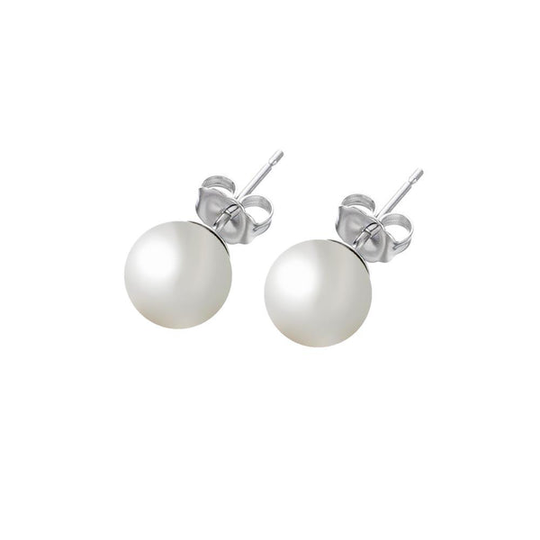 Silver 925 Rhodium Plated Pearl Stud Earrings - BGE00328 | Silver Palace Inc.