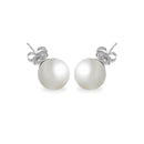 Silver 925 Rhodium Plated Pearl Stud Earrings - BGE00329 | Silver Palace Inc.