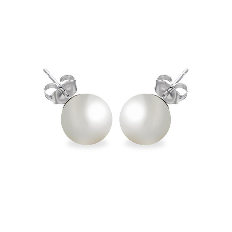 Silver 925 Rhodium Plated Pearl Stud Earrings - BGE00329 | Silver Palace Inc.