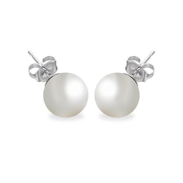 Silver 925 Rhodium Plated Pearl Stud Earrings - BGE00330 | Silver Palace Inc.