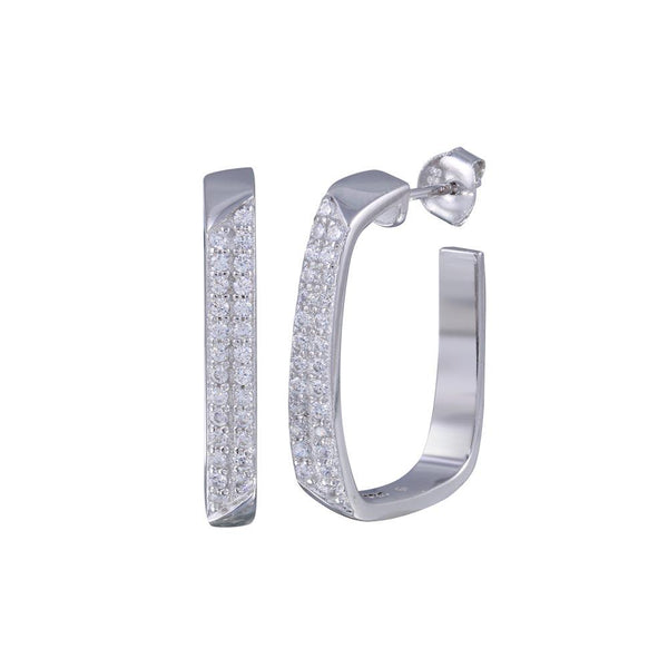 Silver 925 Rhodium Plated Channel CZ Hoop Earrings - BGE00363 | Silver Palace Inc.