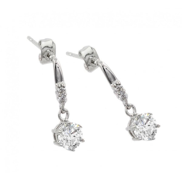 Silver 925 Rhodium Plated Round Center CZ Dangling Stud Earrings - BGE00378 | Silver Palace Inc.