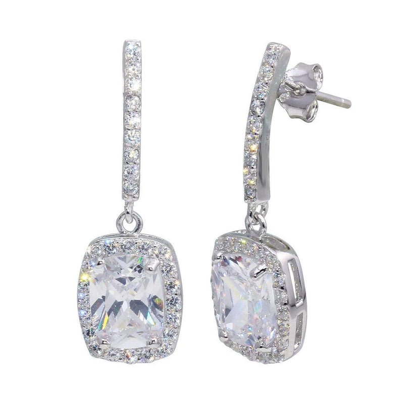 Silver 925 Rhodium Plated Dangling Square CZ Earrings - BGE00380 | Silver Palace Inc.