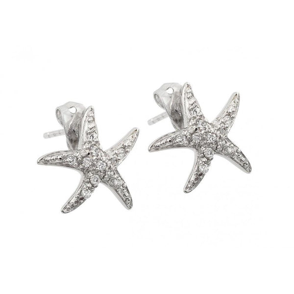Silver 925 Rhodium Plated Starfish CZ Inlay Stud Earrings - BGE00394 | Silver Palace Inc.