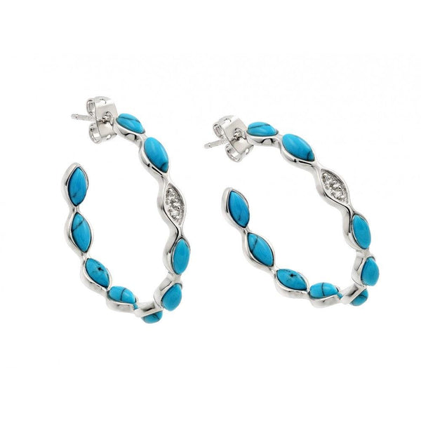 Silver 925 Rhodium Plated Multiple Turquoise and Clear CZ Hook Earrings - BGE00401 | Silver Palace Inc.