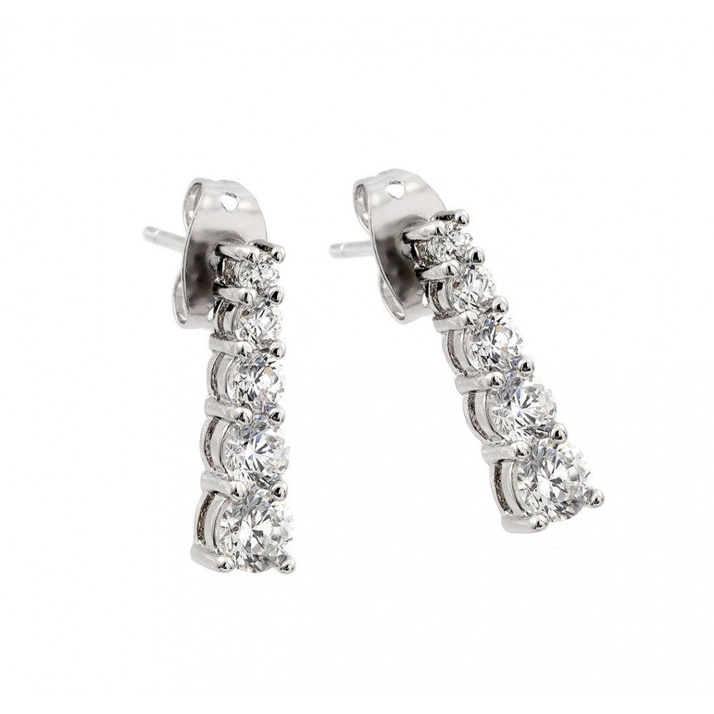 Silver 925 Rhodium Plated Graduated Round CZ Stud Earrings - BGE00402 | Silver Palace Inc.