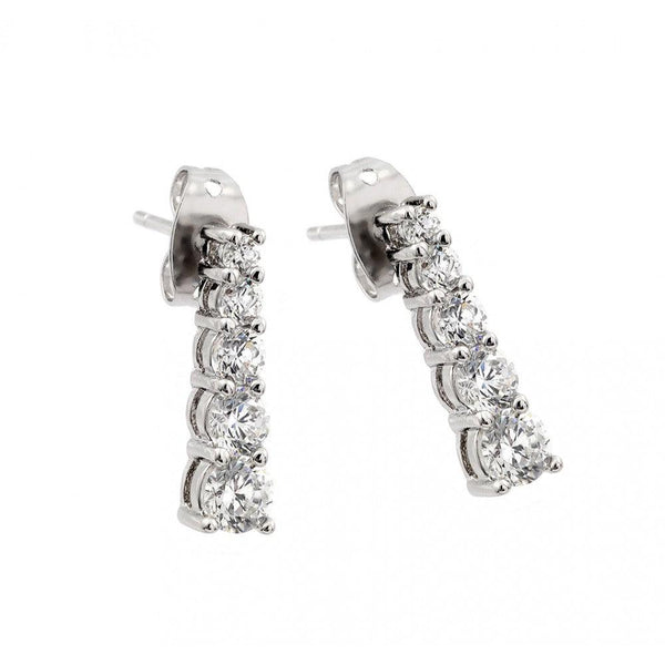 Silver 925 Rhodium Plated Graduated Round CZ Stud Earrings - BGE00402 | Silver Palace Inc.