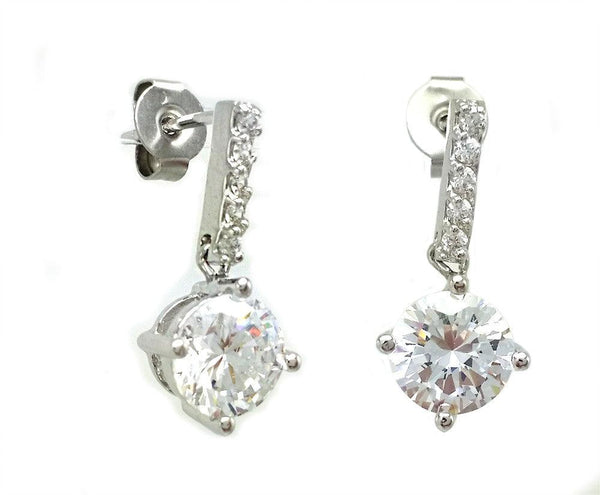 Silver 925 Rhodium Plated Channel Round CZ Dangling Stud Earrings - BGE00403 | Silver Palace Inc.