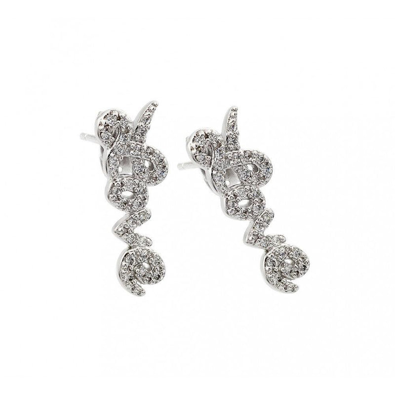 Silver 925 Rhodium Plated Love CZ Inlay Stud Earrings - BGE00407 | Silver Palace Inc.